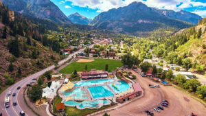 Entrance of Ouray Hot Springs Pool, offering year-round relaxation for visitors."